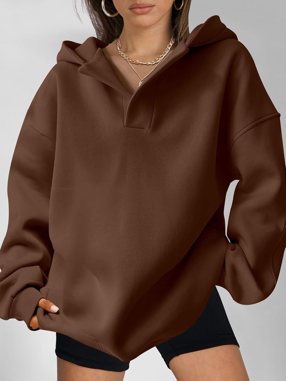 Damen Oversized Kapuzensweatshirt mit lässigem Stehkragen und langen Ärmeln Shopnory