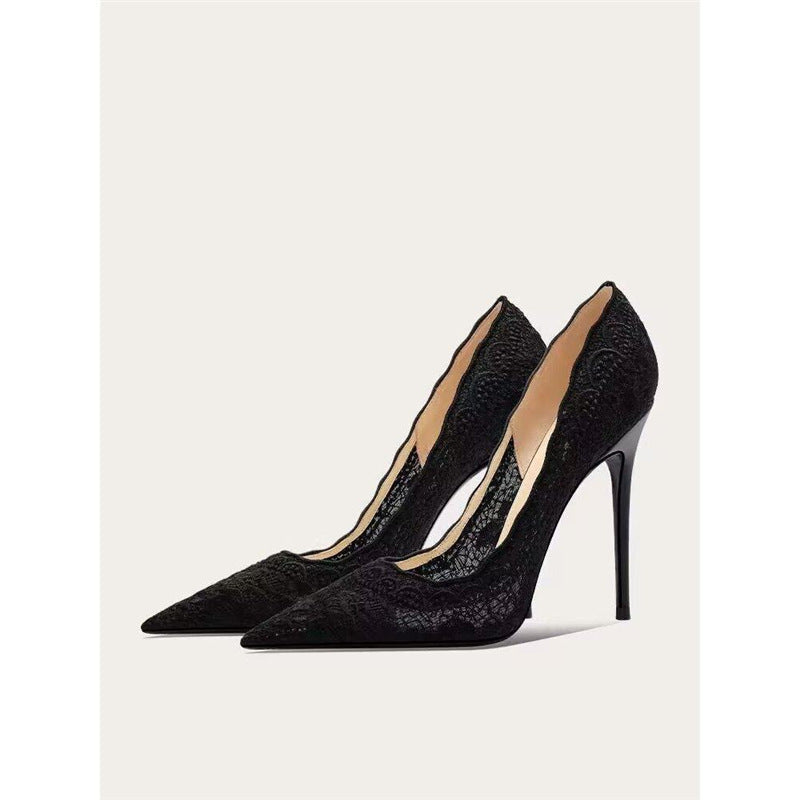 Damen elegante Slingback-Pumps mit zarter Spitzenverzierung