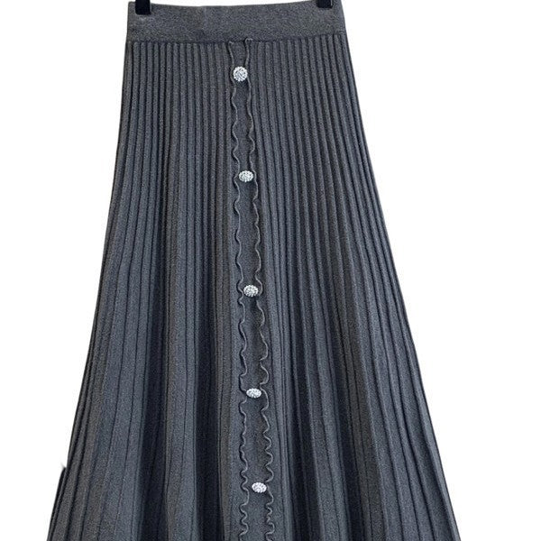 Damen Eleganter plissierter Maxirock mit Knopfdetails Shop Nory