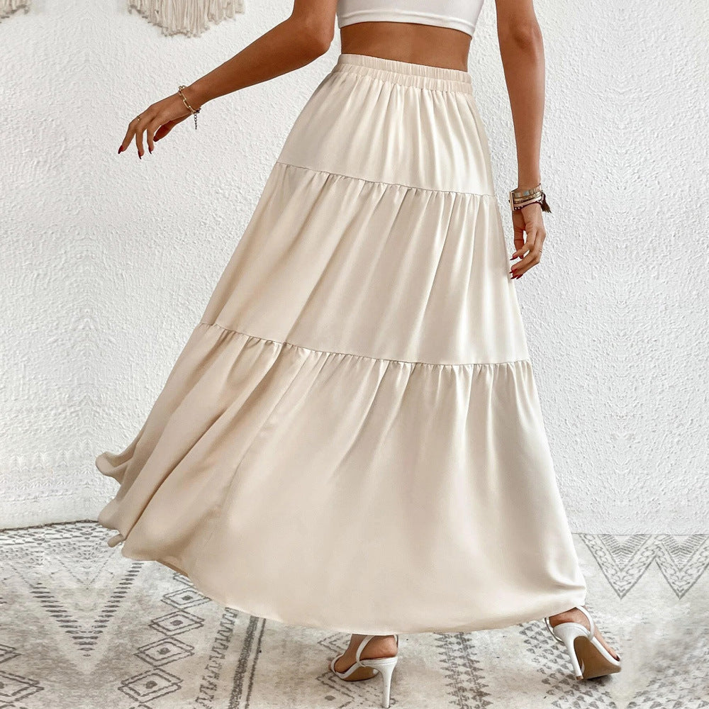 Damen luftiger Stufenmaxirock mit durchgehender Knopfleiste, hoher Taille und seitlichem Beinschlitz Shop Nory