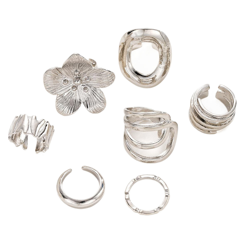 Damen Kreatives Ring-Set mit floralen und geometrischen Elementen Shop Nory