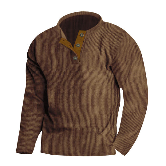 Herren nan gerippter Henley-Pullover mit kurzem Knopfkragen und kontrastierter Veloursbesatz Shop Nory