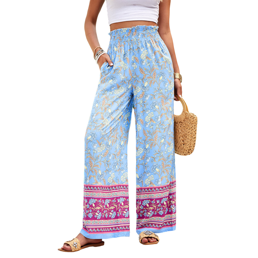 Damen nan weite Palazzohose mit gerafftem Bund, seitlichen Eingrifftaschen und floraler Boho-Print Shop Nory