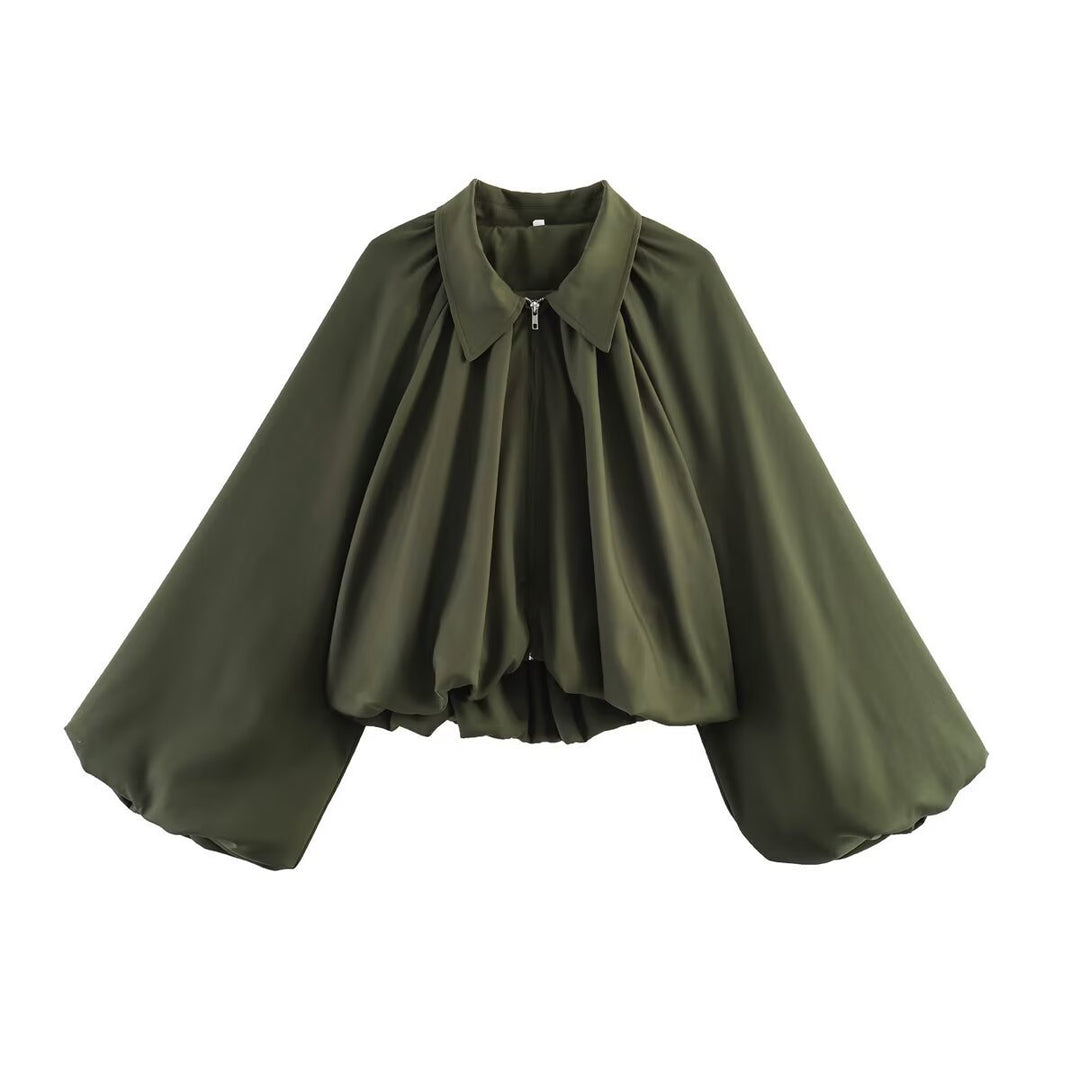Damen Kurzcape mit Volumenärmeln, Reißverschluss und gerafftem Saum Shop Nory