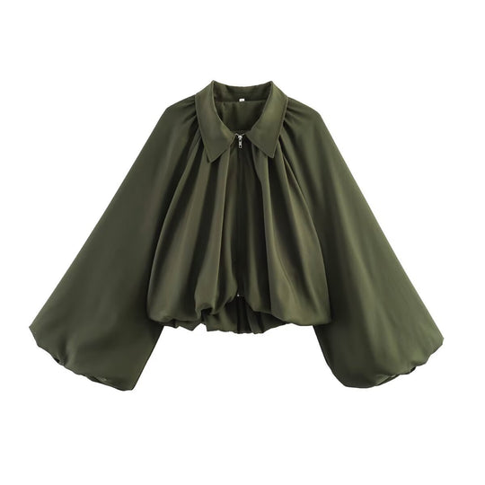 Damen Kurzcape mit Volumenärmeln, Reißverschluss und gerafftem Saum Shop Nory
