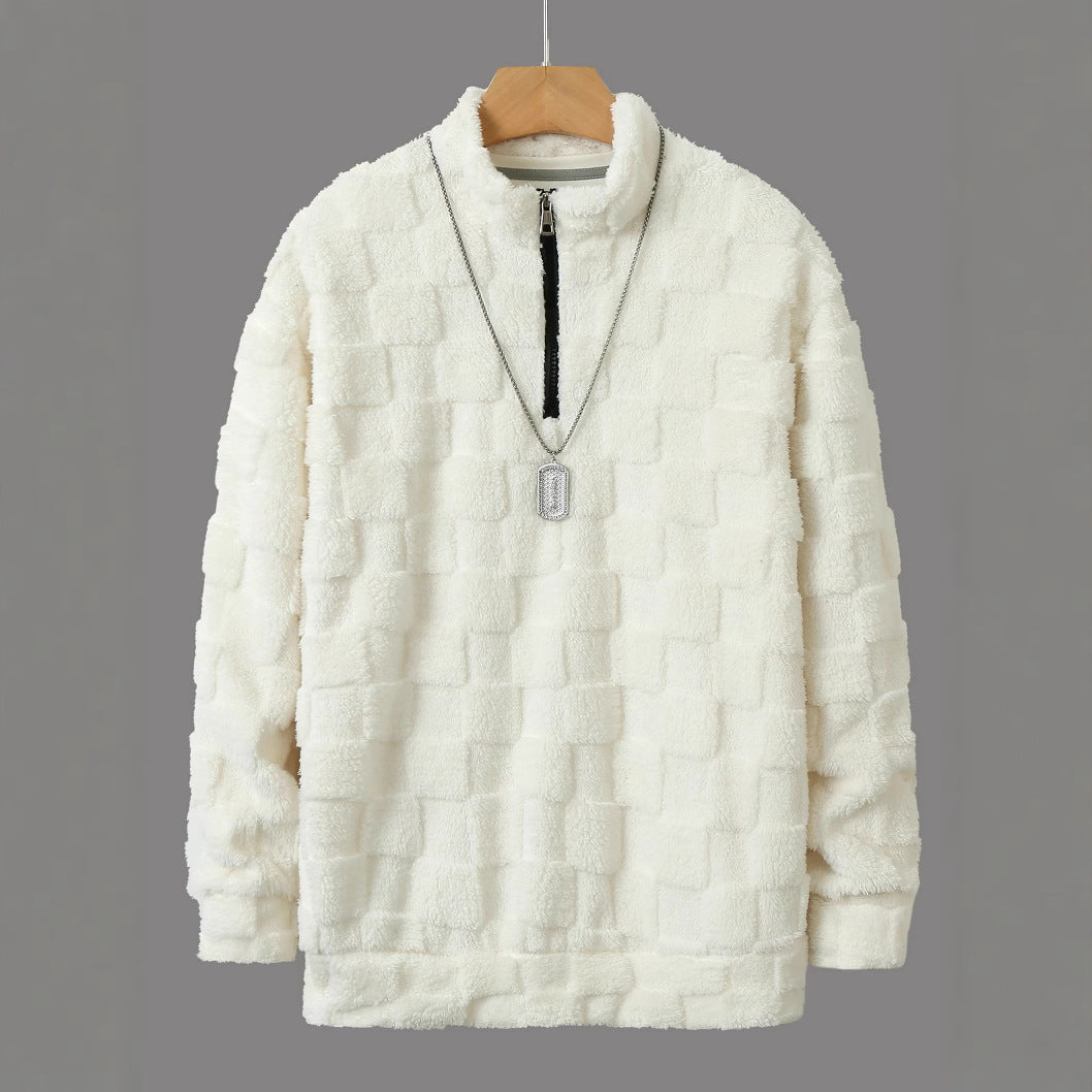 Herren karierter Sherpa-Halbzip-Pullover mit hohem Stehkragen und weicher Teddy-Fleece-Qualität Shop Nory