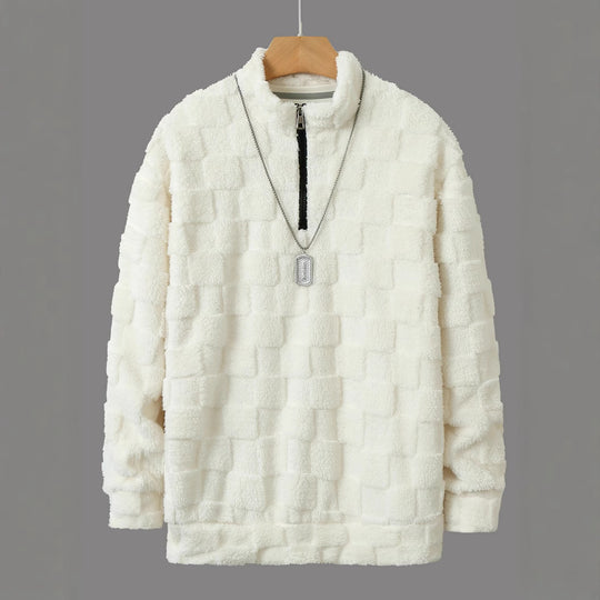 Herren karierter Sherpa-Halbzip-Pullover mit hohem Stehkragen und weicher Teddy-Fleece-Qualität Shop Nory