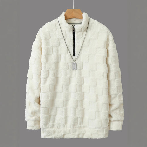 Herren karierter Sherpa-Halbzip-Pullover mit hohem Stehkragen und weicher Teddy-Fleece-Qualität Shop Nory