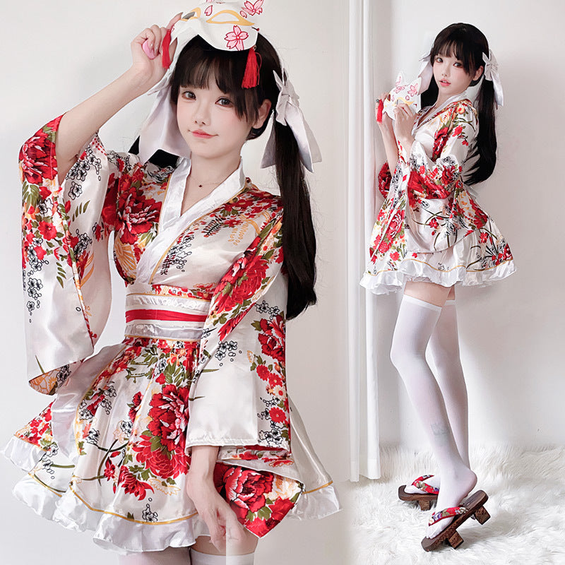Damen traditionelles Kimono-Kleid mit fließendenÄrmeln und floralem Muster Shop Nory