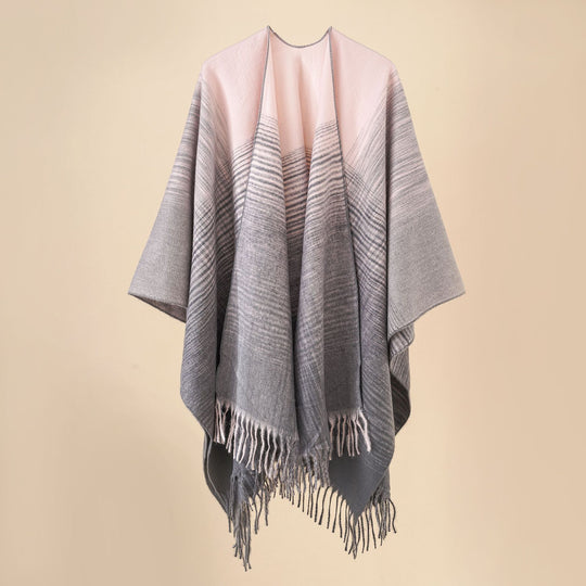 Damen Weit geschnittener Karierter Poncho mit Fransen und V‑Ausschnitt Shop Nory