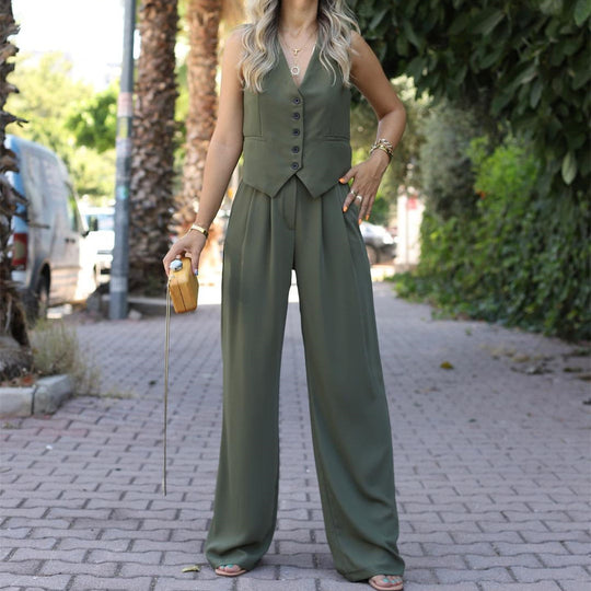 Damen Eleganter Zweiteiler mit taillierter Weste und weiter Palazzo-Hose Shop Nory