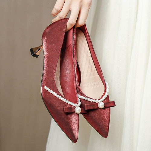 Damen elegante Pumps mit Perlenapplikation und raffinierter Schleife