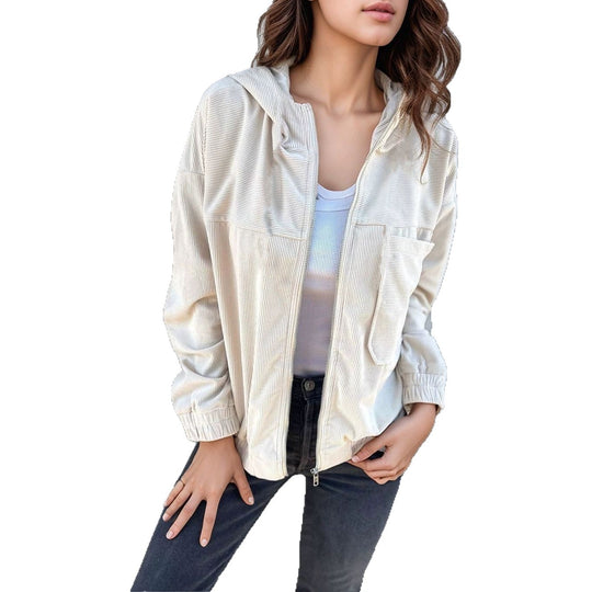 Damen Cord-Zipjacke mit Kapuze, Rippstruktur und Eingrifftaschen Shop Nory
