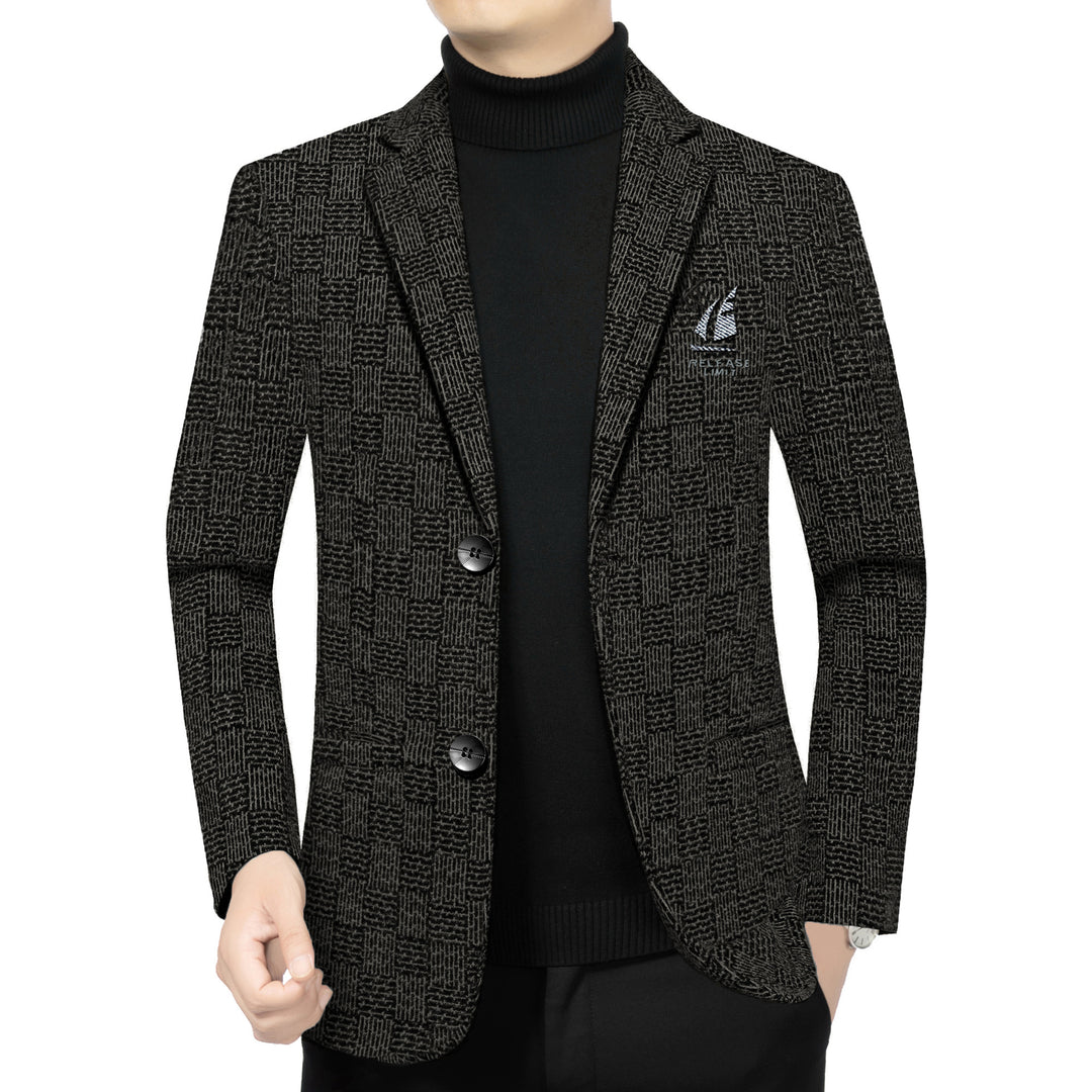 Herren Muster-Sakko im Feinstrick-Wollmix mit dezenter Logo-Stickerei Shop Nory