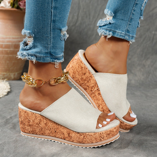 Damen Wedge-Pantoletten mit wildem Leopardenmuster und komfortabler Korksohle