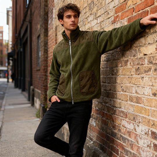 Herren Fleecejacke mit Stehkragen, Zwei‑Material‑Panel und Reißverschluss Shop Nory