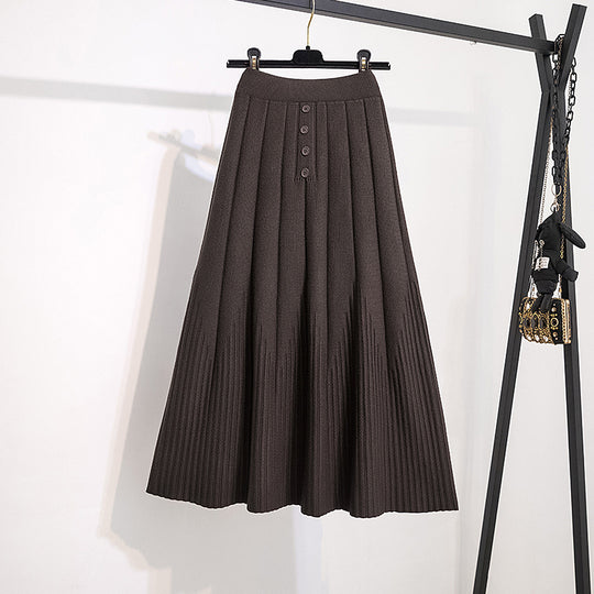 Damen Eleganter Plissee-Rock mit Knopfdetails Shop Nory
