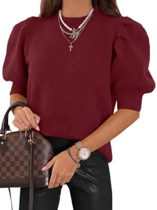 Damen Kurzgeschnitteter Feinstrickpullover mit Puffärmeln und Rippbündchen Shop Nory