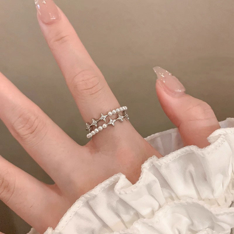 Damen trendiger Ring mit Sternen und Perlen Shop Nory