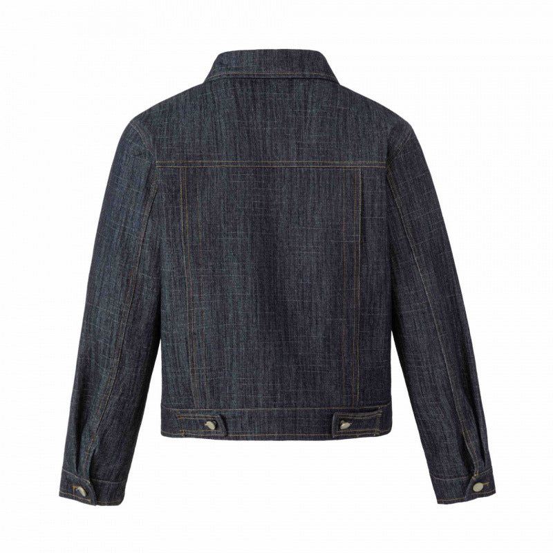 Unisex Kurz geschnittene Boxy-Denimjacke mit dekorativen Ziernähten und Türkis‑Studs Shop Nory
