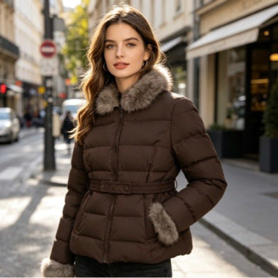 Damen nan kurze taillierte Wintersteppjacke mit abnehmbarem Webpelzkragen, tonalen Taillenriegeln und verdecktem zweiwege-reißverschluss Shop Nory