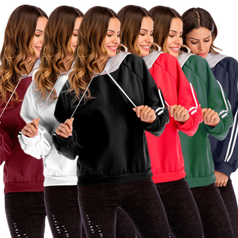 Damen modischer Kapuzenpullover mit kontrastierenden Ärmeln und lässigem Schnitt Shopnory