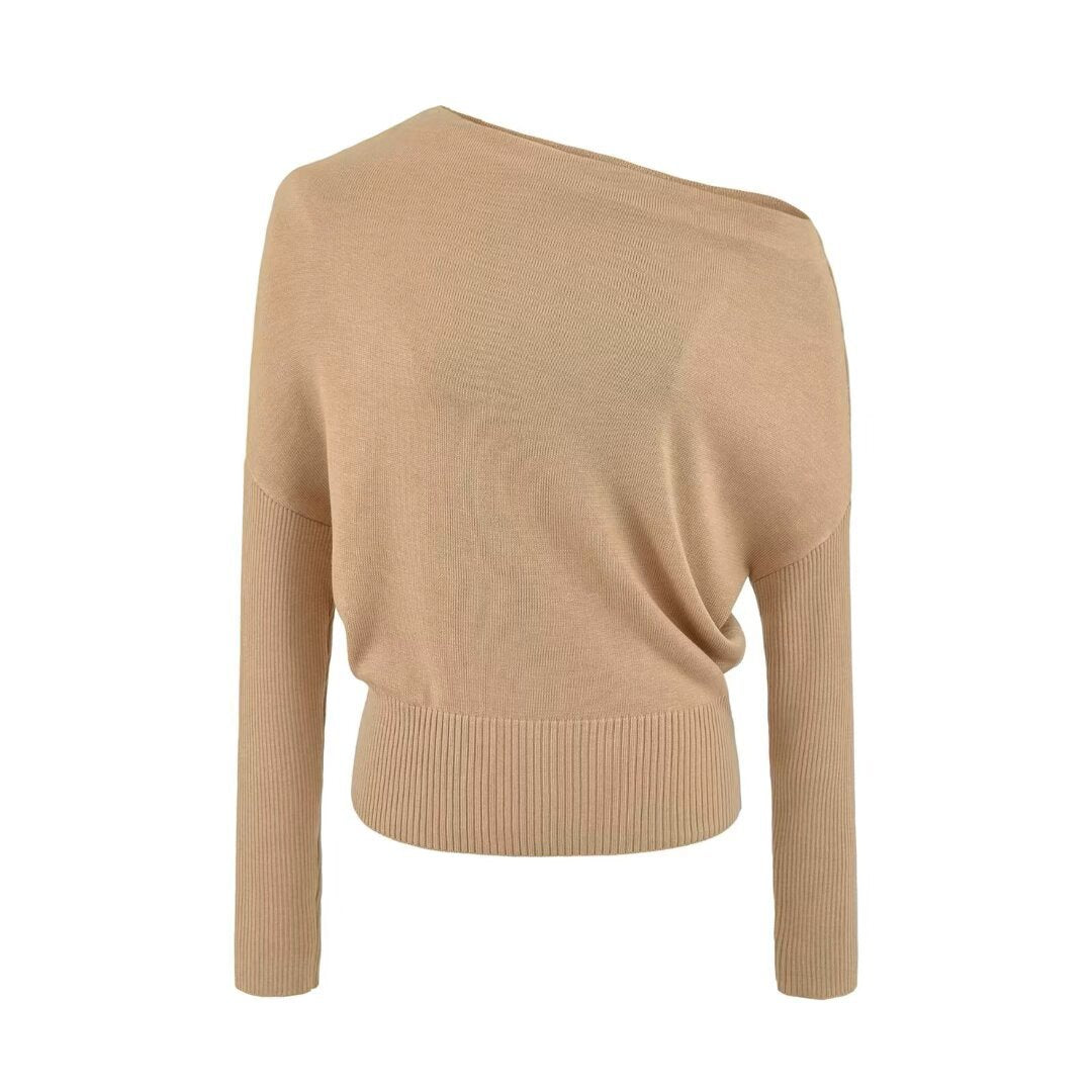 Damen Oversize One-Shoulder Pullover mit Fledermausärmeln und breitem Rippenbund Shop Nory