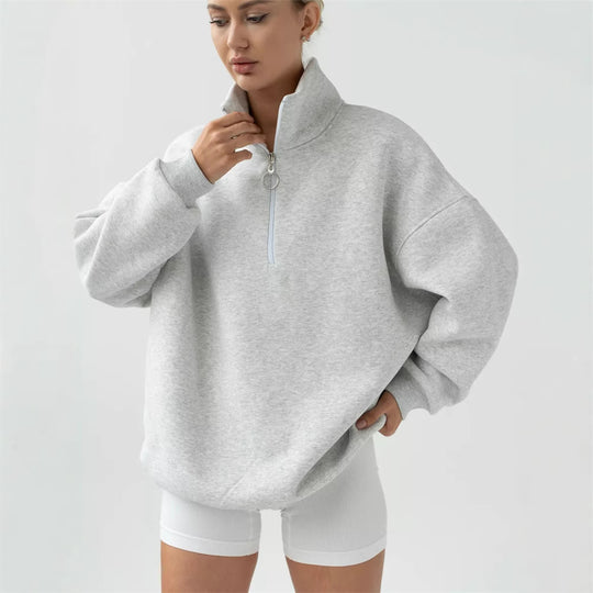 Damen Oversized Halbzip Sweater mit hohem Stehkragen und Rippbündchen Shop Nory