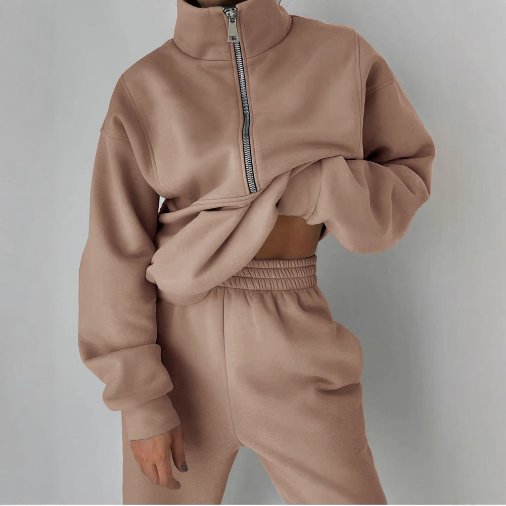 Damen Lässiger Oversized-Hoodie und Jogginghose Set mit Praktischem Reißverschluss