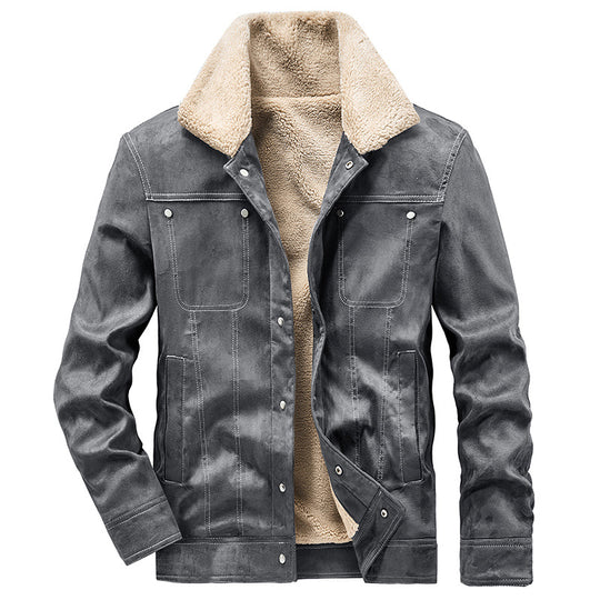 Herren Gefütterte Truckerjacke in Wildlederoptik mit Sherpa-Kragen Shop Nory