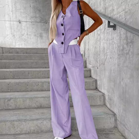 Damen Asymmetrisches Gilet- und Palazzohosen-Set mit Bundfalten und Eingrifftaschen Shop Nory