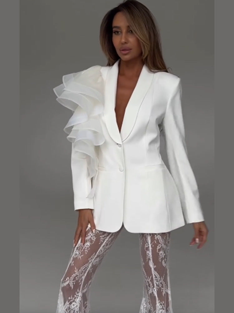 Damen taillierter Blazer mit asymmetrischer Organza-Rüsche Shop Nory