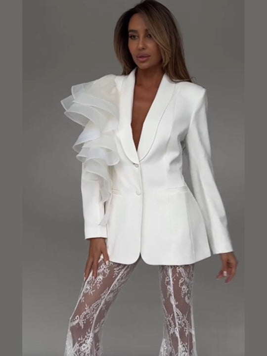Damen taillierter Blazer mit asymmetrischer Organza-Rüsche Shop Nory