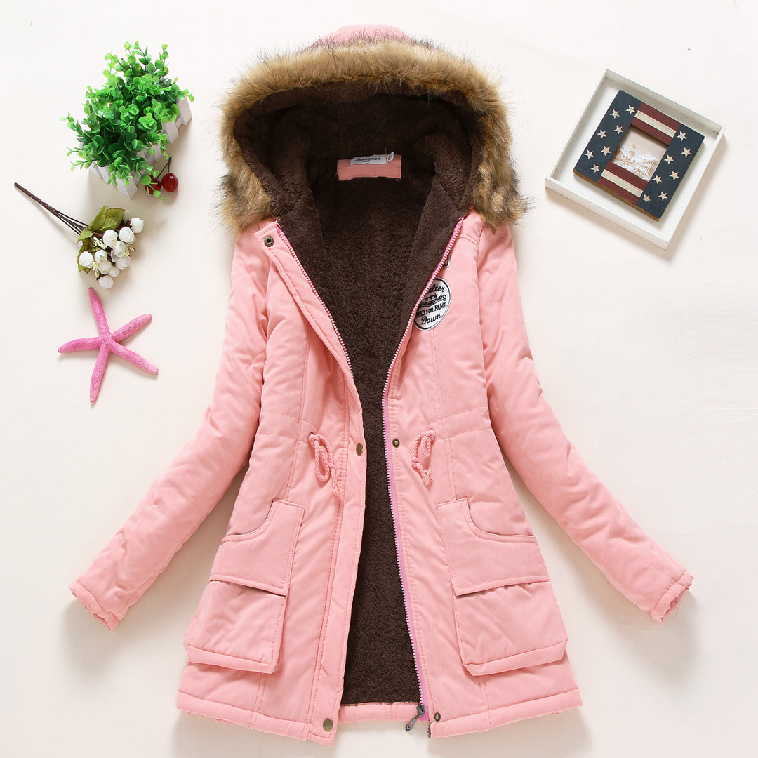 Damen taillierter Winterparka mit Teddyfutter Kunstfellkapuze und Tunnelzug Shop Nory