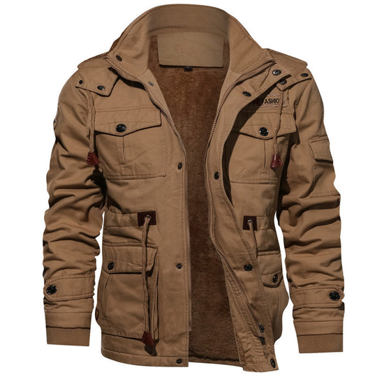Herren robustes Canvas-Utility-Parka mit Teddyfleece-Innenfutter, Kordeltaille und Multi-Taschen Shop Nory