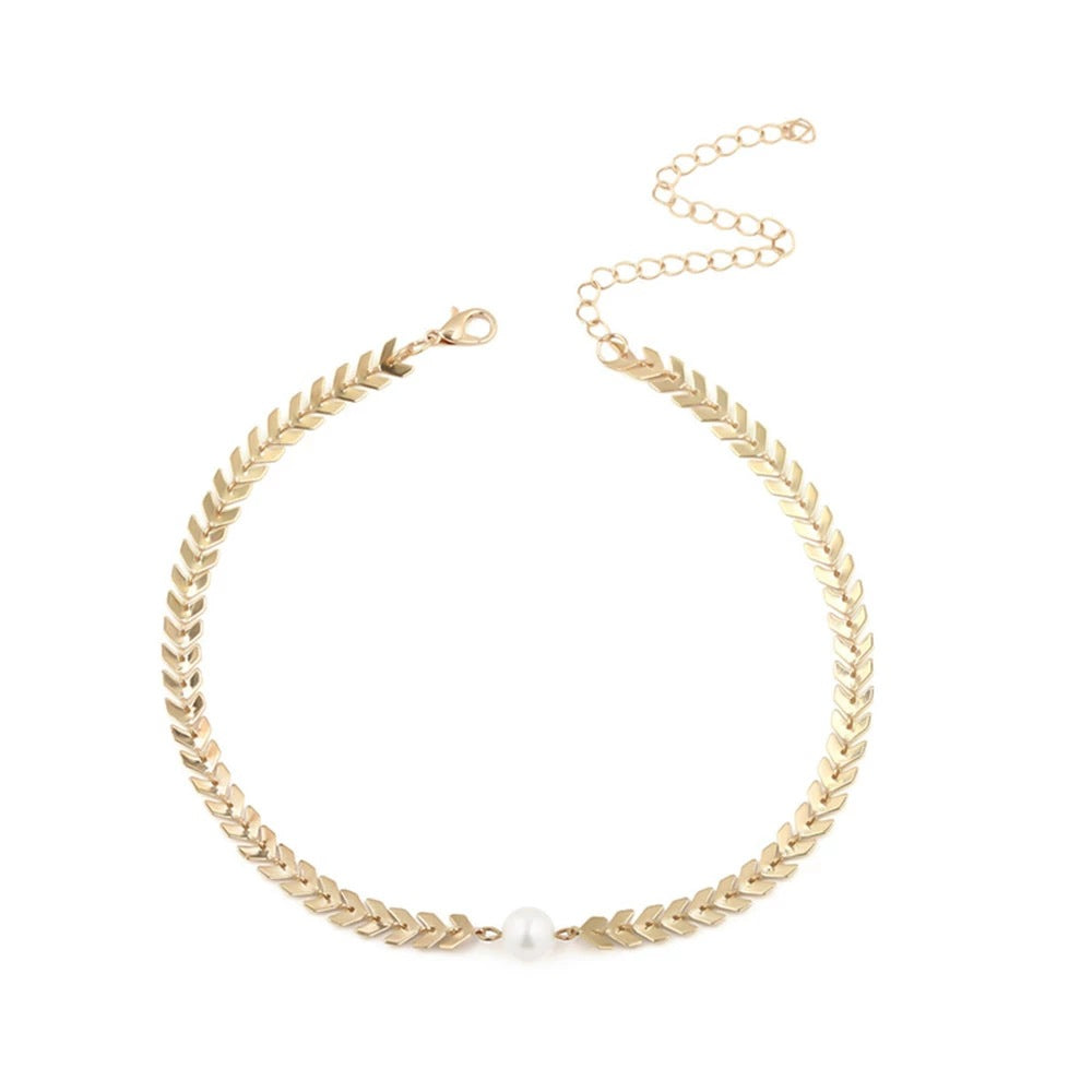 Damen elegante Halskette mit Blätterdesign und Perle Shop Nory