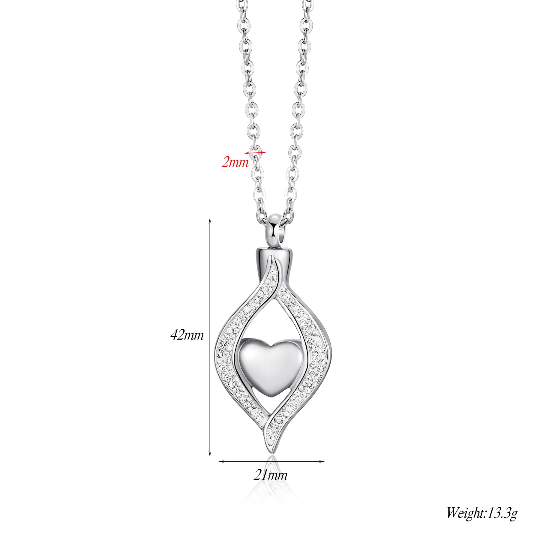 Damen Anhänger in geschwungener Form mit herzförmigem Einsatz und funkelnden Zirkonia Shop Nory