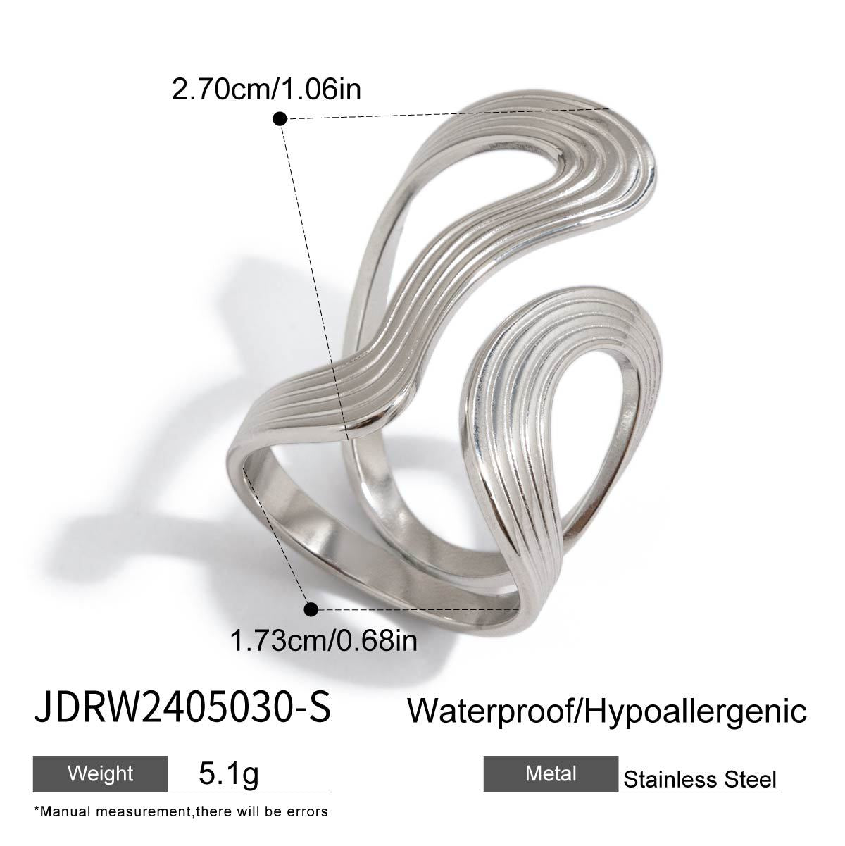 Damen Offener Ring mit elegantem Wellen-Design aus hypoallergenem Edelstahl Shop Nory