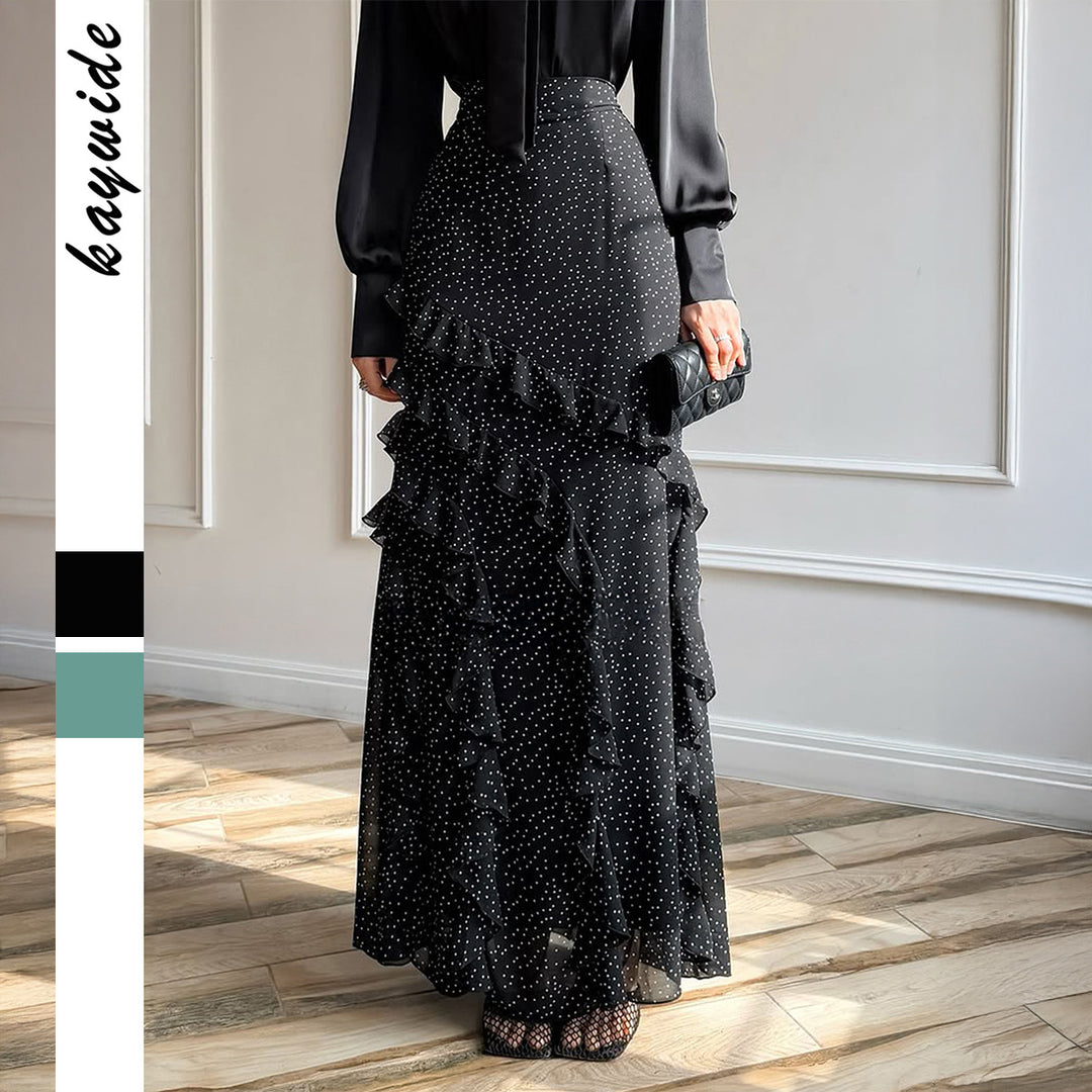 Damen nan Maxirock mit hohem Taillenbund, asymmetrischen Volants und fließender Chiffon‑Optik Shop Nory