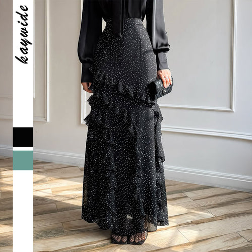 Damen nan Maxirock mit hohem Taillenbund, asymmetrischen Volants und fließender Chiffon‑Optik Shop Nory