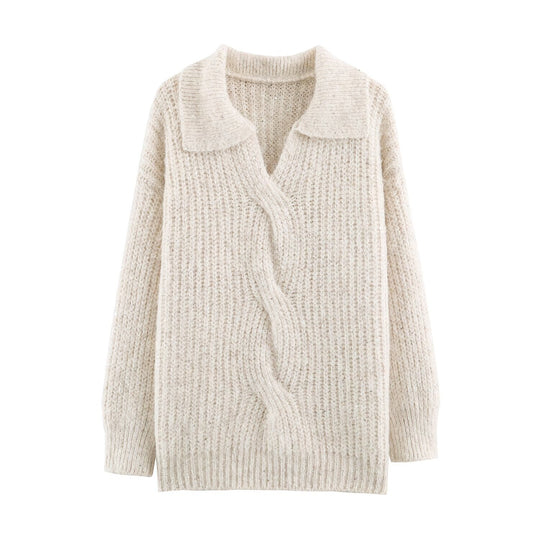 Damen Grobgestrickter Pullover mit weitem Reverskragen und Paillettenbesatz Shop Nory