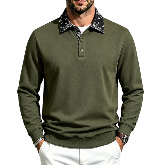 Herren Langarm-Polo aus Baumwollmischung mit kontrastierendem Hemdkragen Shop Nory
