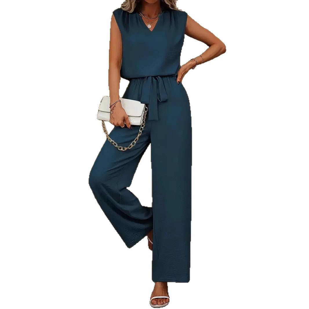 Damen Eleganter Suit mit V-Ausschnitt und Taillenknoten ShopNory