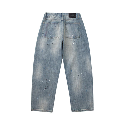 Damen Baggy-Jeans mit hoher Taille, verkürztem Bein und Lackspritzern Shop Nory