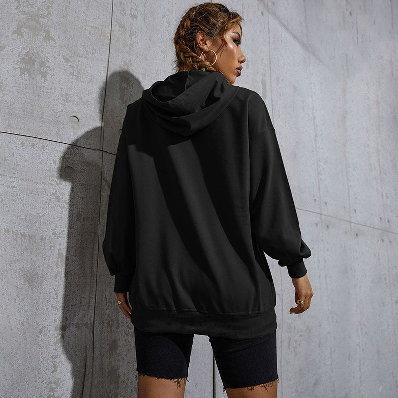 Damen Oversize-Kapuzenpullover mit Teddy-Grafik, Kängurutasche und Tunnelzug Shop Nory