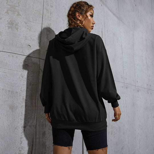 Damen Oversize-Kapuzenpullover mit Teddy-Grafik, Kängurutasche und Tunnelzug Shop Nory