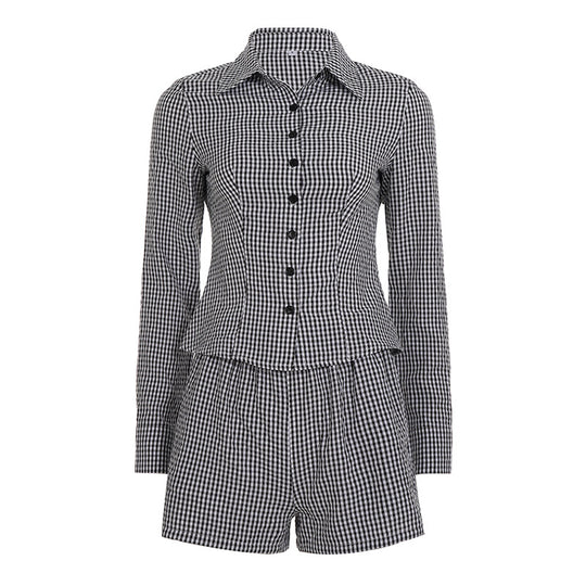 Damen nan zweiteiliges Vichy-Set aus taillierter Blusenjacke mit Wiener Nähten und Highwaist-Shorts Shop Nory