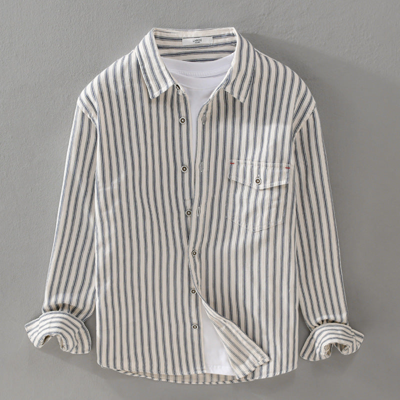 Herren Gestreiftes Overshirt aus leichter Baumwollmischung mit Brustklappe und Relaxed-Fit Shop Nory