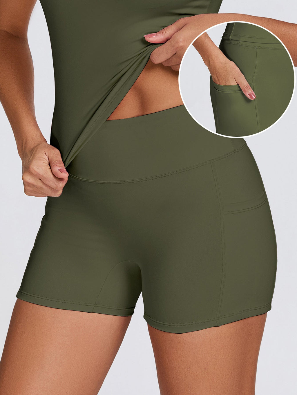 Damen Funktionale Sport-Shorts mit seitlichen Taschen und hohem Bund
