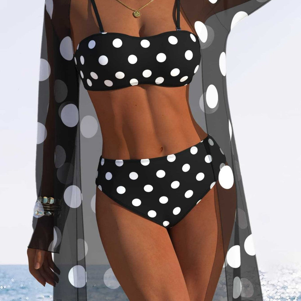 Damen Bikini-Set mit gepolstertem Bustier-Oberteil und elegantem Chiffon-Cover-Up Shopnory